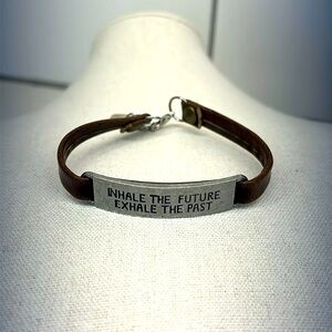 Inspirational Leather Bracelet engraved “Inhale the Future, Exhale the Past”